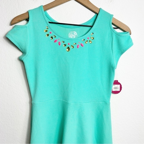 SO Turquoise Kids Casual Dress with Jewel Accents - Picture 4 of 5